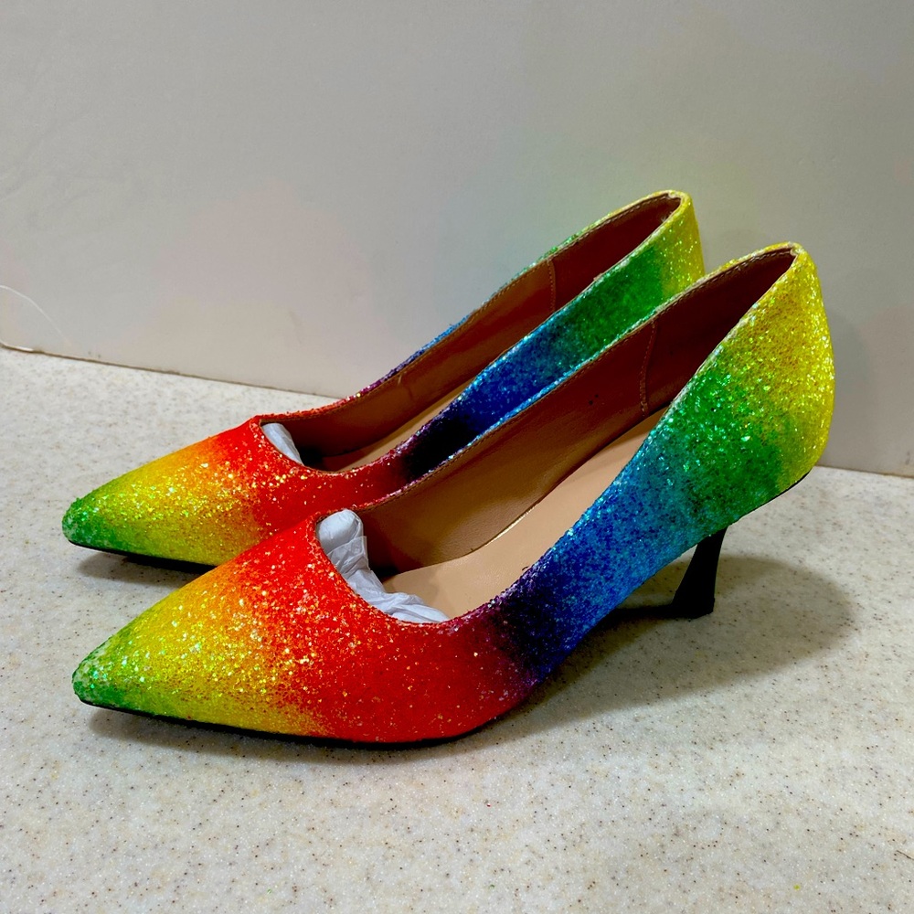 Rainbow Glitter Pointed-Toe Stiletto Pumps - EU 42